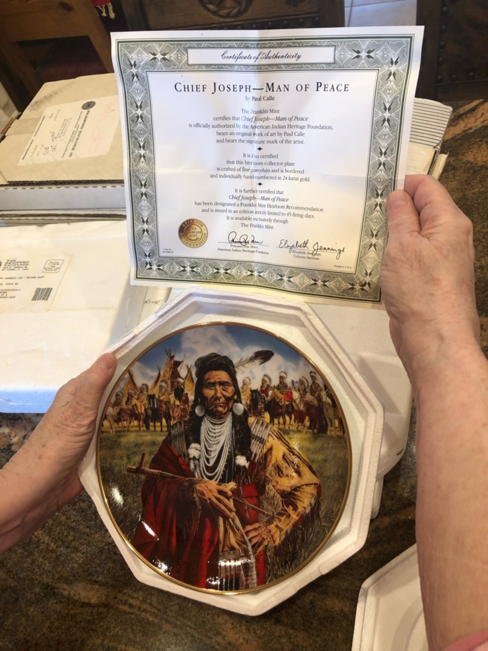 Franklin Mint Decorative Plate “Chief Joseph - Man of Peace “ collector plate.